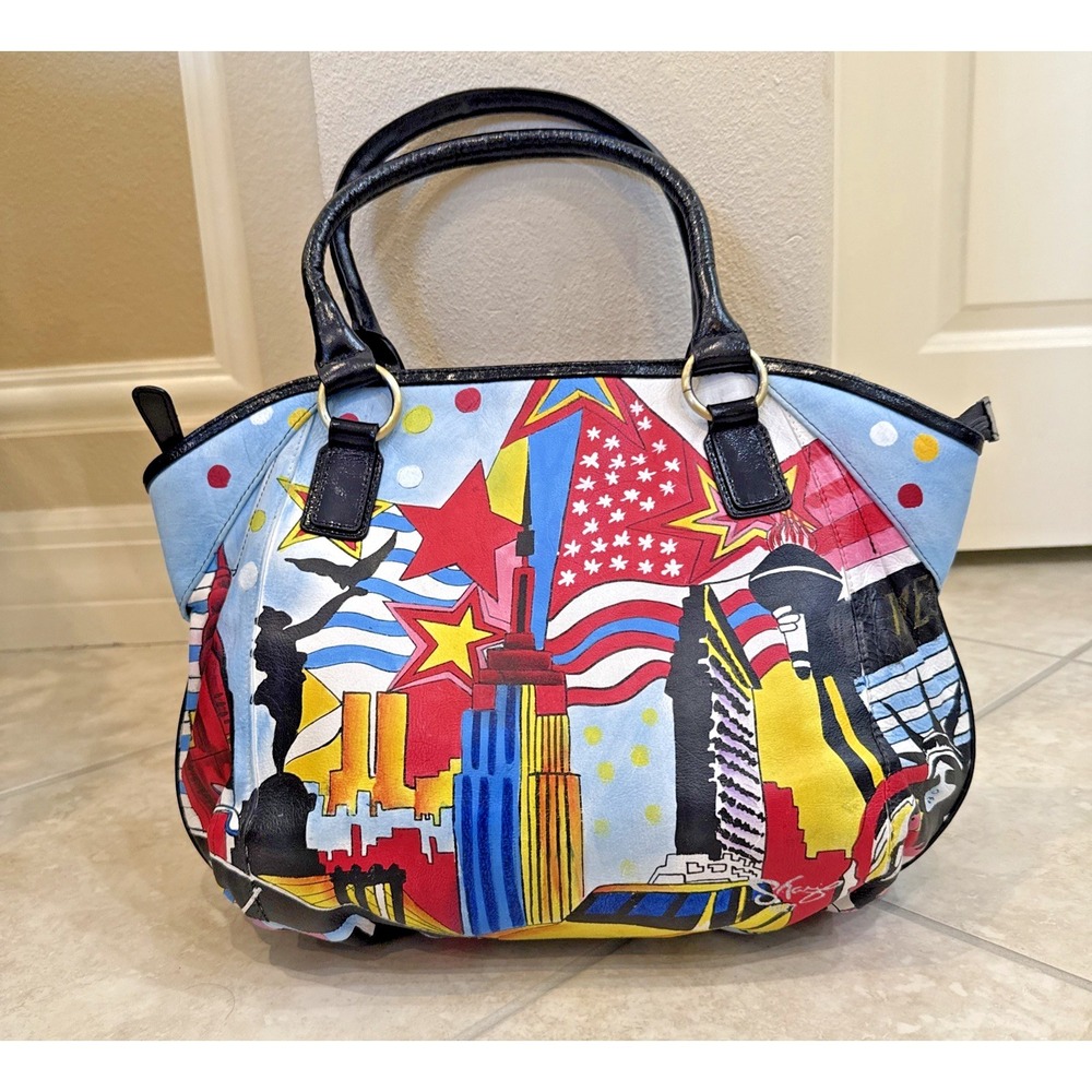 Sharif Artistic Expressions Hand Painted Genuine Leather Handbag Purse NYC Scape
